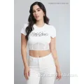 Camiseta de cuello de la tripulación de perforación casual para mujer